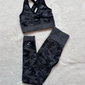 Gymshark Black and Gray Camo Sports Set